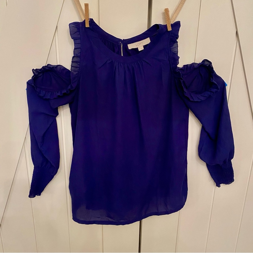 LOFT royal blue cold shoulder long sleeve top Size: small